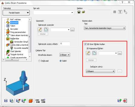 Çoklu Eksen Frezelemede Geometri Sayfasına Yeni Özellik 2D Sınır