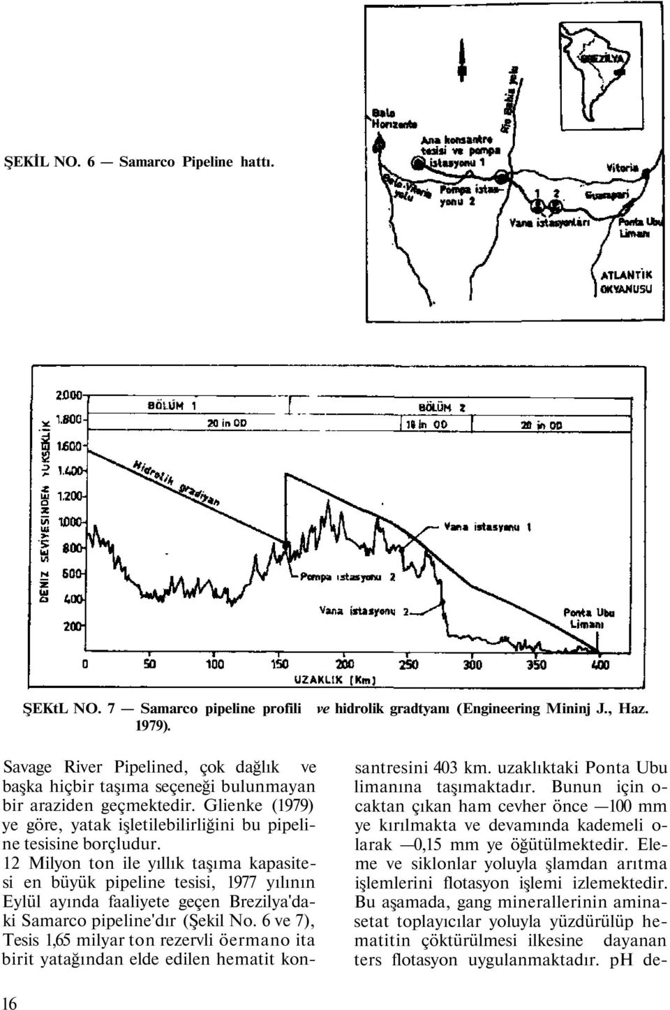 12 Milyon ton ile yıllık taşıma kapasitesi en büyük pipeline tesisi, 1977 yılının Eylül ayında faaliyete geçen Brezilya'daki Samarco pipeline'dır (Şekil No.