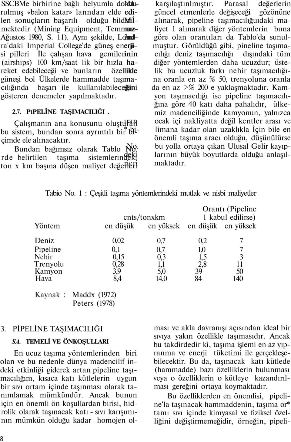 Equipment, Temmuz- mız- Ağustos 1980, S. 11). Aynı şekilde, Londra'daki Imperial College'de güneş enerjierji- 3ndliyet 1 alınarak diğer yöntemlerin buna göre olan orantıları da Tablo'da sunul- muştur.