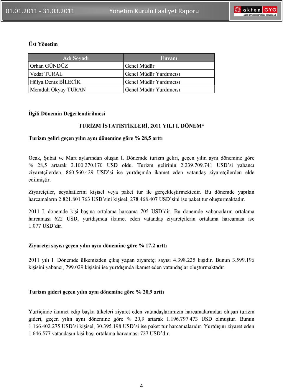 Dönemde turizm geliri, geçen yılın aynı dönemine göre % 28,5 artarak 3.100.270.170 USD oldu. Turizm gelirinin 2.239.709.741 USD si yabancı ziyaretçilerden, 860.560.