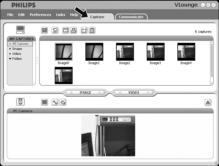 TR Web Kamerasının Çalıştırılması Resimleri yakalama / video kayıtlar yapma Capture (yakala) menüsünde görüntüleri yakalayabilir, video kayıtlar yapabilir, fotoğraflarınızı ve video kayıtlarınızı