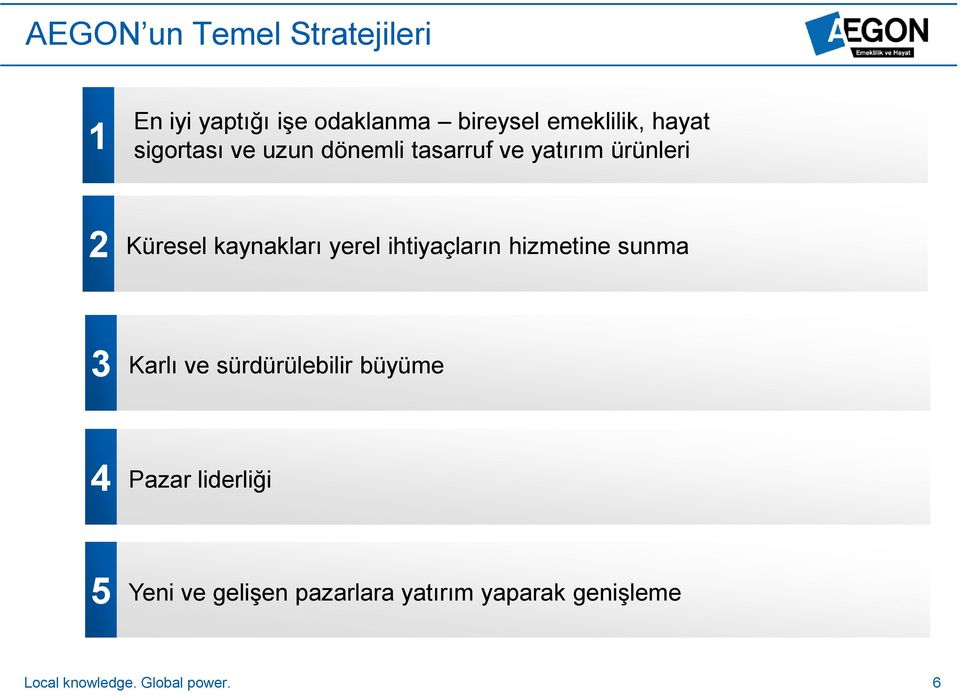 yerel ihtiyaçların hizmetine sunma 3 Karlı ve sürdürülebilir büyüme 4 Pazar