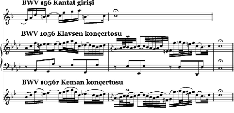 116 ritornellonun soloya bağlanmadan önceki ölçüde yapıldığı gibi, son iki ölçüdeki keman partileri bir oktav aşağı aktarılır.