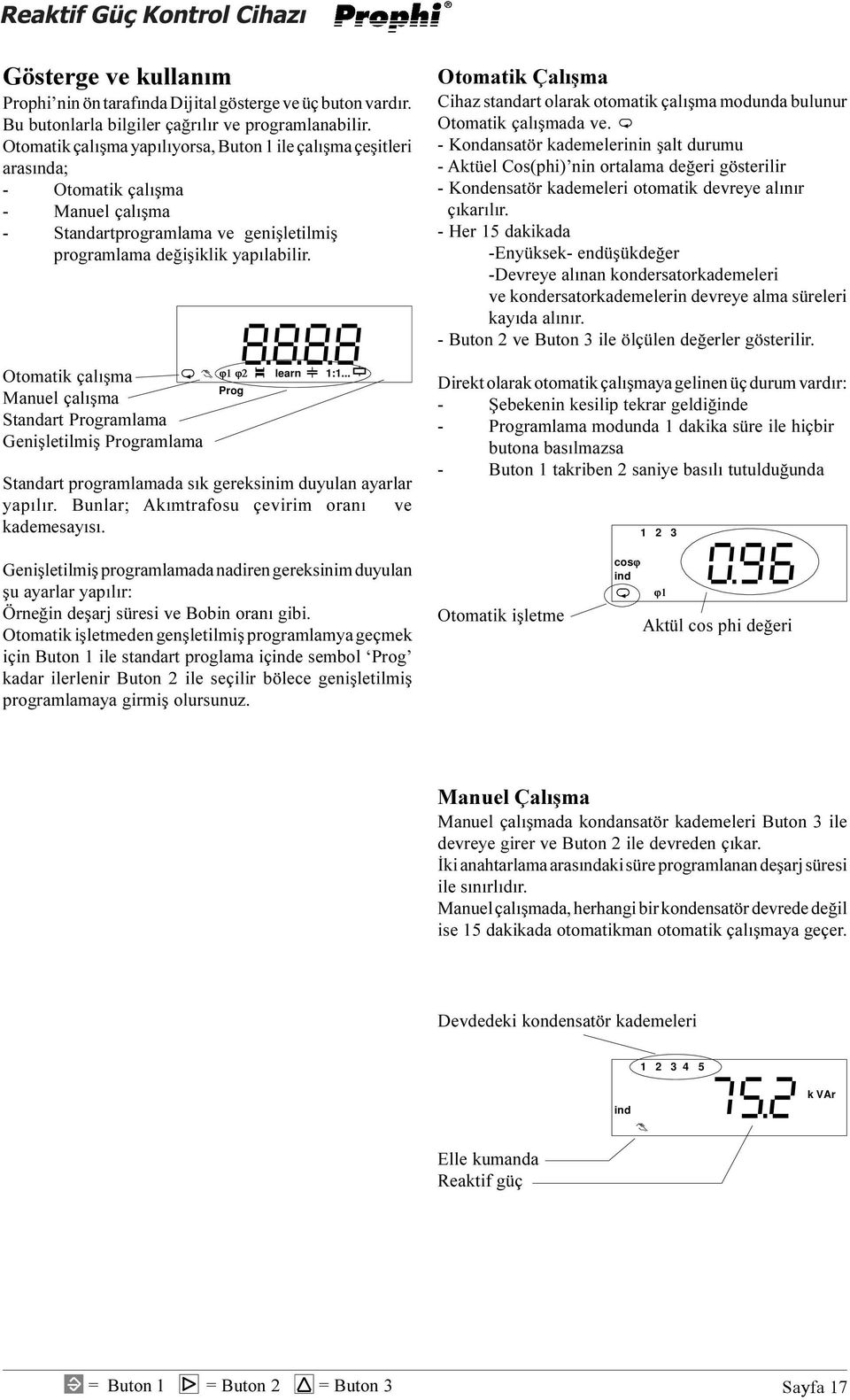 Otomatik çalýþma Manuel çalýþma Standart ramlama Geniþletilmiþ ramlama j1ÿj2 learn 1:1... Standart programlamada sýk gereksinim duyulan ayarlar yapýlýr.