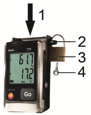 6 Ürünü kullanma 6.5. Veri kaydedicinin (data logger) emniyete alınması Duvar tutucusu monte edilmiş olmalıdır. 1. Veri kaydediciyi (data logger) duvar tutucusuna yerleştirin (1). 2.