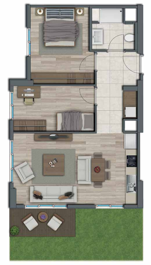 2A.1 Teras / 98 m 2 (Satış Alanı) E Blok 1. Kat Salon + Mutfak: 24,13 m 2 Yatak Odası: 10,10 m 2 E.