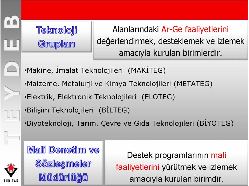 Elektronik Teknolojileri (ELOTEG) Bilişim Teknolojileri (BİLTEG) Biyoteknoloji, Tarım, Çevre ve Gıda