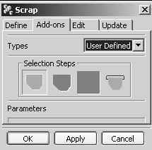 SCRAP DESIGN Add-Ons: Üstüste binmeleri, aşırı kesmeleri ve kırpma proseslerini dizayn etmemizi sağlar. Overlap: Bir hurdaya kenar üstüste binmesi ekleme metodu.