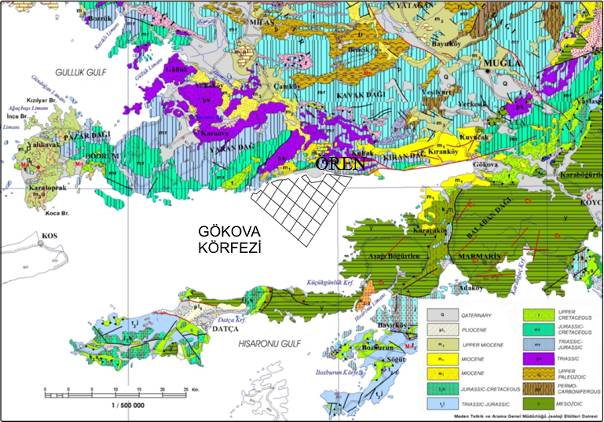 6. Ulusal Kıyı Mühendisliği Sempozyumu 455 Şekil 2 Ören ve çevresinin jeoloji haritası (MTA, 2002). VERİ VE YÖNTEMLER Ekim 2002 de Deniz Bilimleri ve Teknolojisi Enstitüsü ne ait R/V. K. Piri Reis gemisi ile Gökova ve Hisarönü Körfezleri nde gerçekleştirilen araştırmada bölgenin sismik stratigrafisinin ve güncel tektoniğinin araştırılması amacıyla Seabed 3010 model 3.