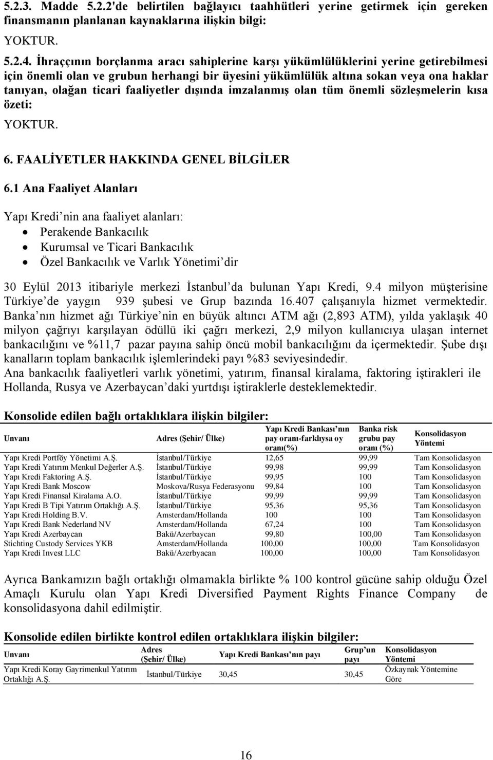 faaliyetler dışında imzalanmış olan tüm önemli sözleşmelerin kısa özeti: YOKTUR. 6. FAALİYETLER HAKKINDA GENEL BİLGİLER 6.