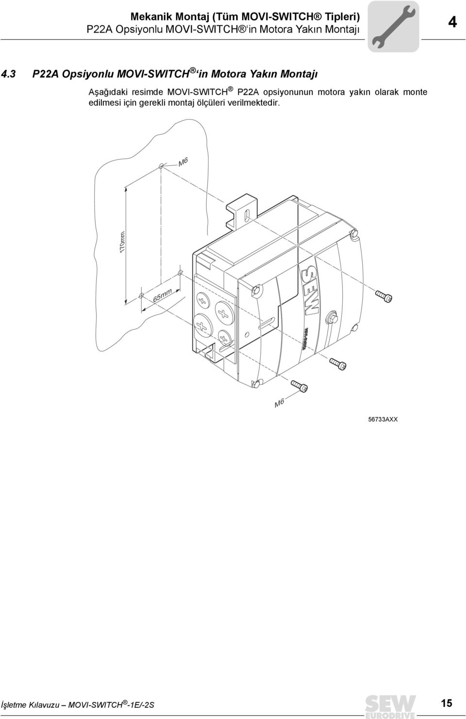 3 P22A Opsiyonlu MOVI-SWITCH in Motora Yakın Montajı Aşağıdaki resimde MOVI-SWITCH