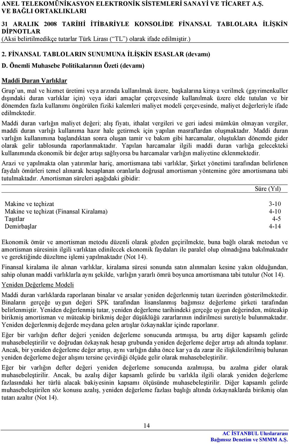 varlıklar için) veya idari amaçlar çerçevesinde kullanılmak üzere elde tutulan ve bir dönemden fazla kullanımı öngörülen fiziki kalemleri maliyet modeli çerçevesinde, maliyet değerleriyle ifade