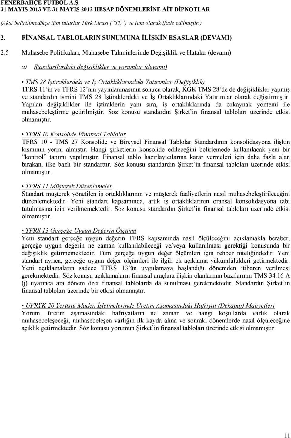 (Değişiklik) TFRS 11 in ve TFRS 12 nin yayınlanmasının sonucu olarak, KGK TMS 28 de de değişiklikler yapmış ve standardın ismini TMS 28 İştiraklerdeki ve İş Ortaklıklarındaki Yatırımlar olarak