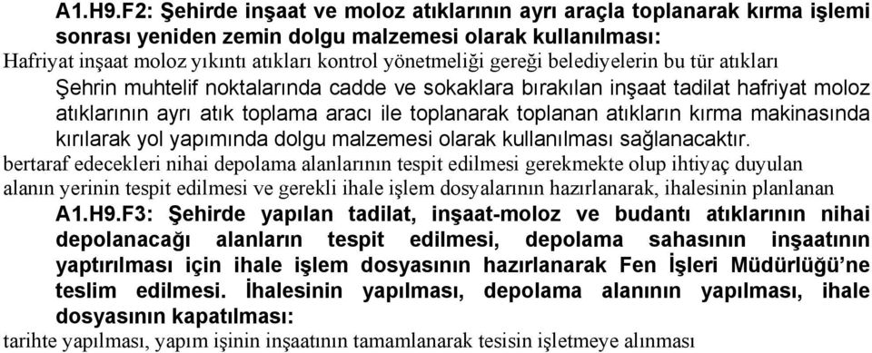 gereği belediyelerin bu tür atıkları Şehrin muhtelif noktalarında cadde ve sokaklara bırakılan inşaat tadilat hafriyat moloz atıklarının ayrı atık toplama aracı ile toplanarak toplanan atıkların