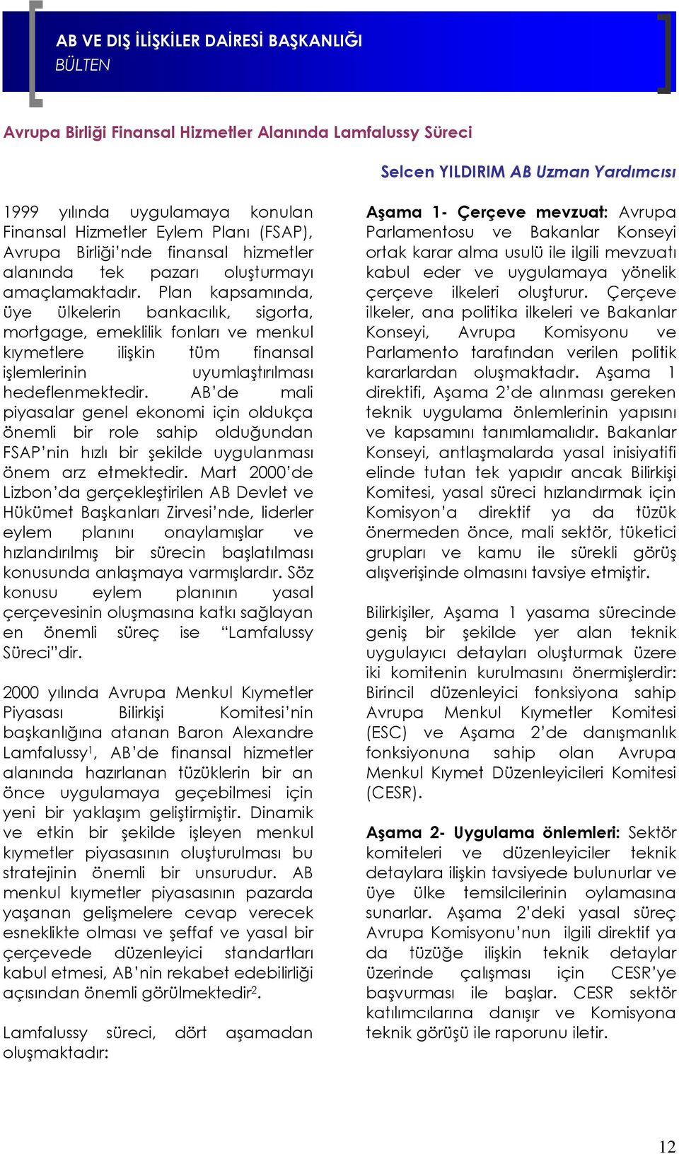 Plan kapsamında, üye ülkelerin bankacılık, sigorta, mortgage, emeklilik fonları ve menkul kıymetlere ilişkin tüm finansal işlemlerinin uyumlaştırılması hedeflenmektedir.