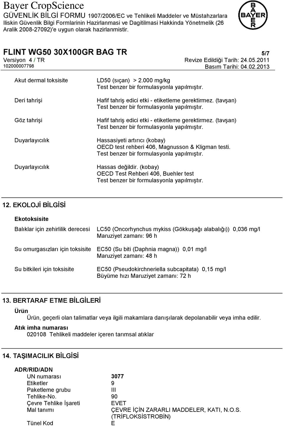 (kobay) OECD Test Rehberi 406, Buehler test 12.