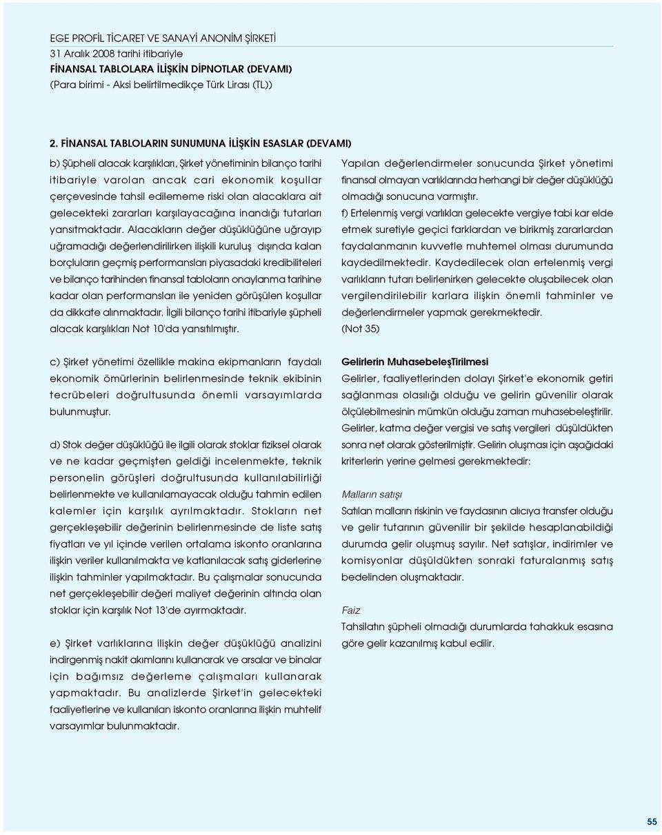 Alacaklar n de er düflüklü üne u ray p u ramad de erlendirilirken iliflkili kurulufl d fl nda kalan borçlular n geçmifl performanslar piyasadaki kredibiliteleri ve bilanço tarihinden finansal