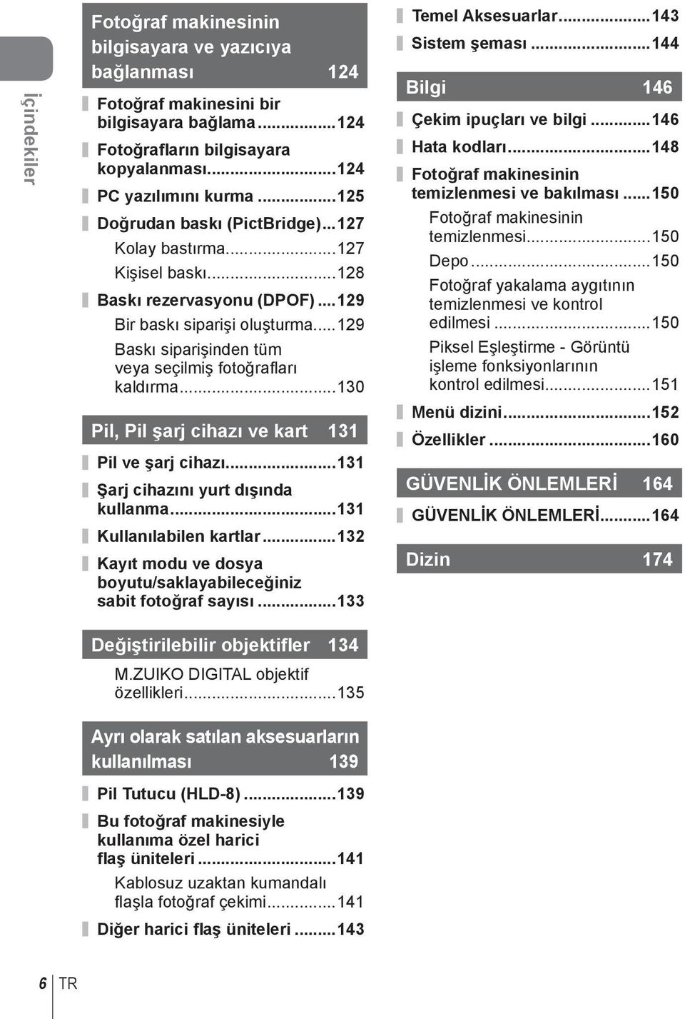 ..130 Pil, Pil şarj cihazı ve kart 131 Pil ve şarj cihazı...131 Şarj cihazını yurt dışında kullanma...131 Kullanılabilen kartlar...13 Kayıt modu ve dosya boyutu/saklayabileceğiniz sabit fotoğraf sayısı.