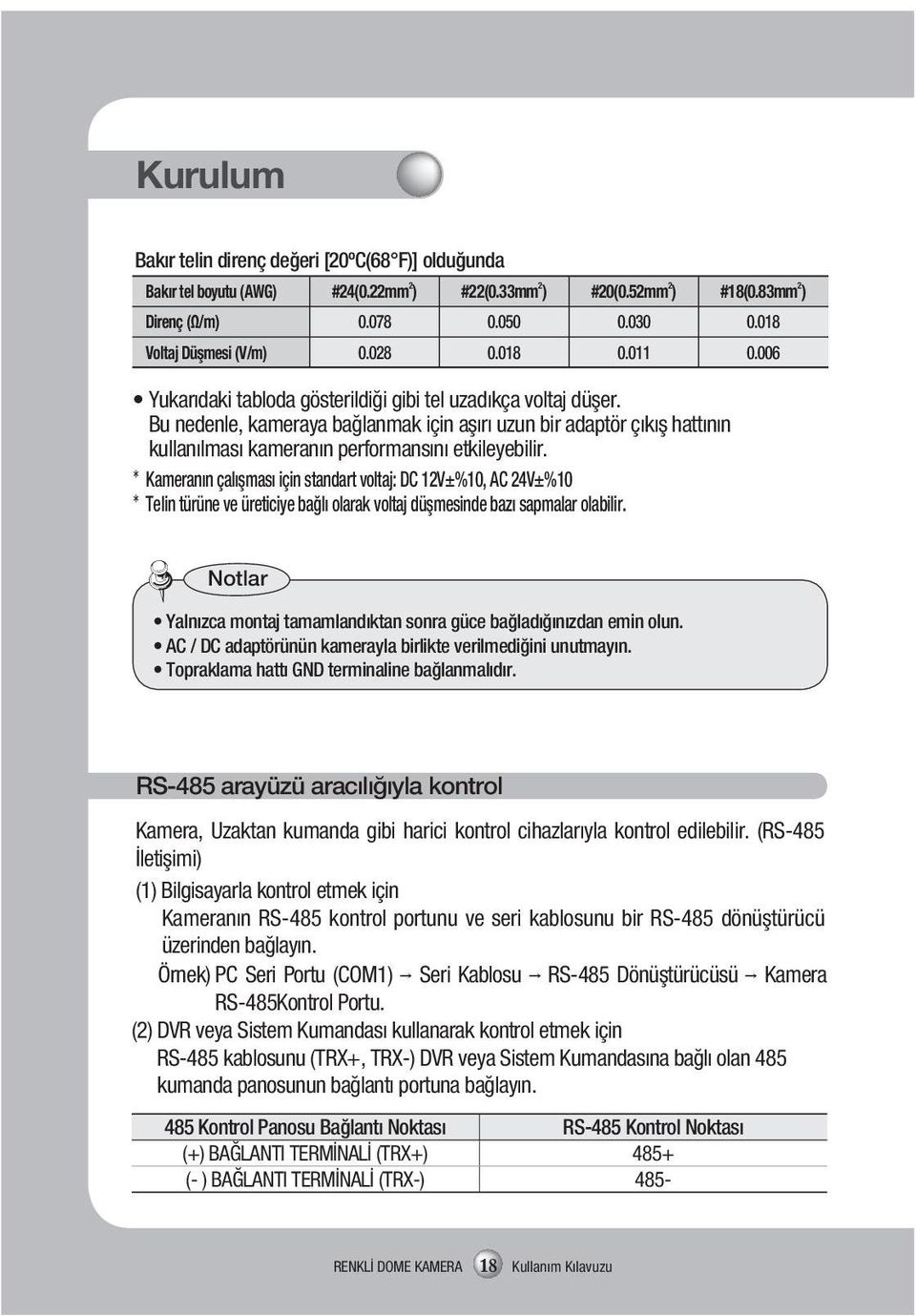 Bu nedenle, kameraya bağlanmak için aşırı uzun bir adaptör çıkış hattının kullanılması kameranın performansını etkileyebilir.