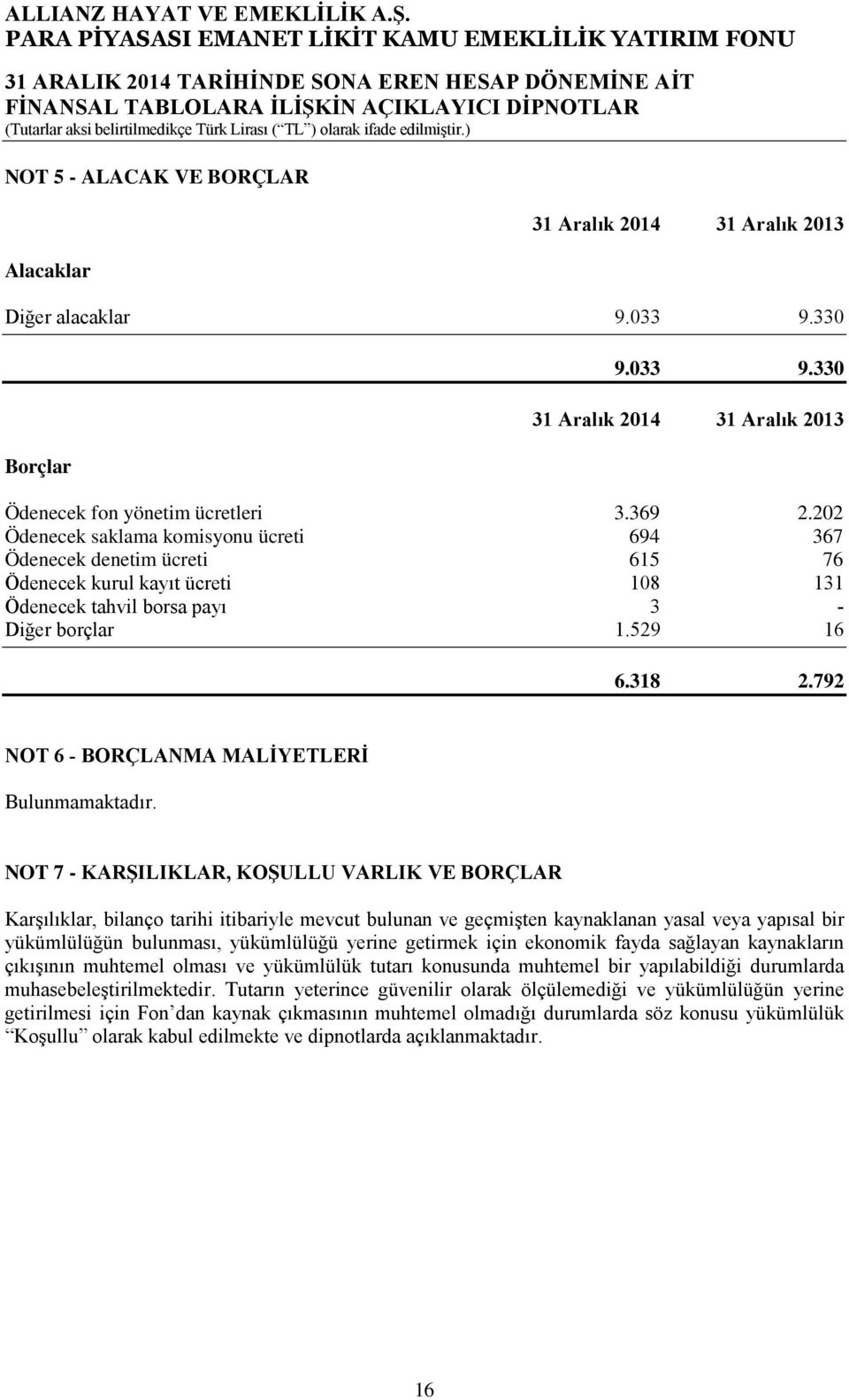 792 NOT 6 - BORÇLANMA MALİYETLERİ Bulunmamaktadır.