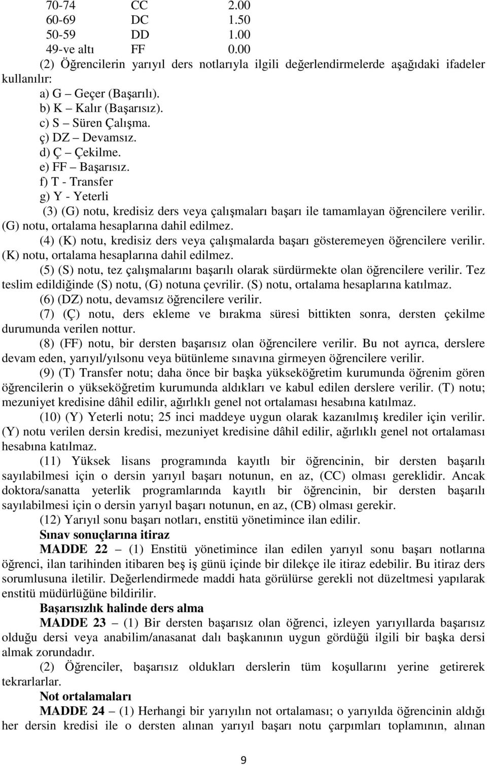 f) T - Transfer g) Y - Yeterli (3) (G) notu, kredisiz ders veya çalışmaları başarı ile tamamlayan öğrencilere verilir. (G) notu, ortalama hesaplarına dahil edilmez.