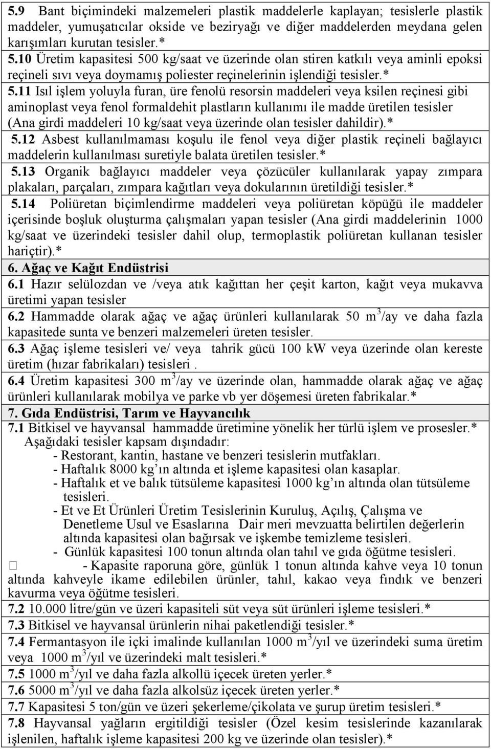 11 Isıl işlem yoluyla furan, üre fenolü resorsin maddeleri veya ksilen reçinesi gibi aminoplast veya fenol formaldehit plastların kullanımı ile madde üretilen tesisler (Ana girdi maddeleri 10 kg/saat