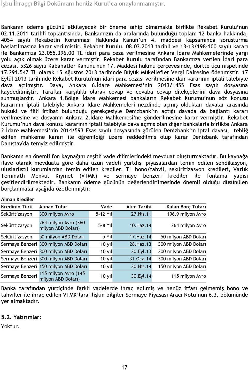 maddesi kapsamında soruşturma başlatılmasına karar verilmiştir. Rekabet Kurulu, 08.03.2013 tarihli ve 13-13/198-100 sayılı kararı ile Bankamıza 23.055.