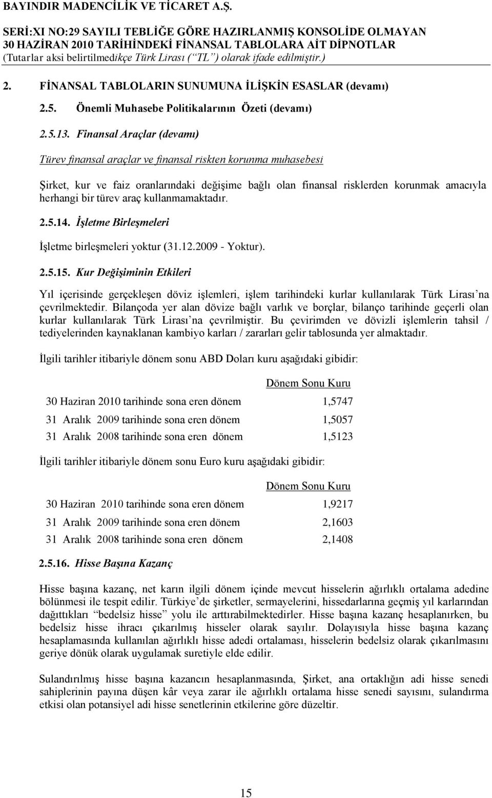 araç kullanmamaktadır. 2.5.14. İşletme Birleşmeleri ĠĢletme birleģmeleri yoktur (31.12.2009 - Yoktur). 2.5.15.