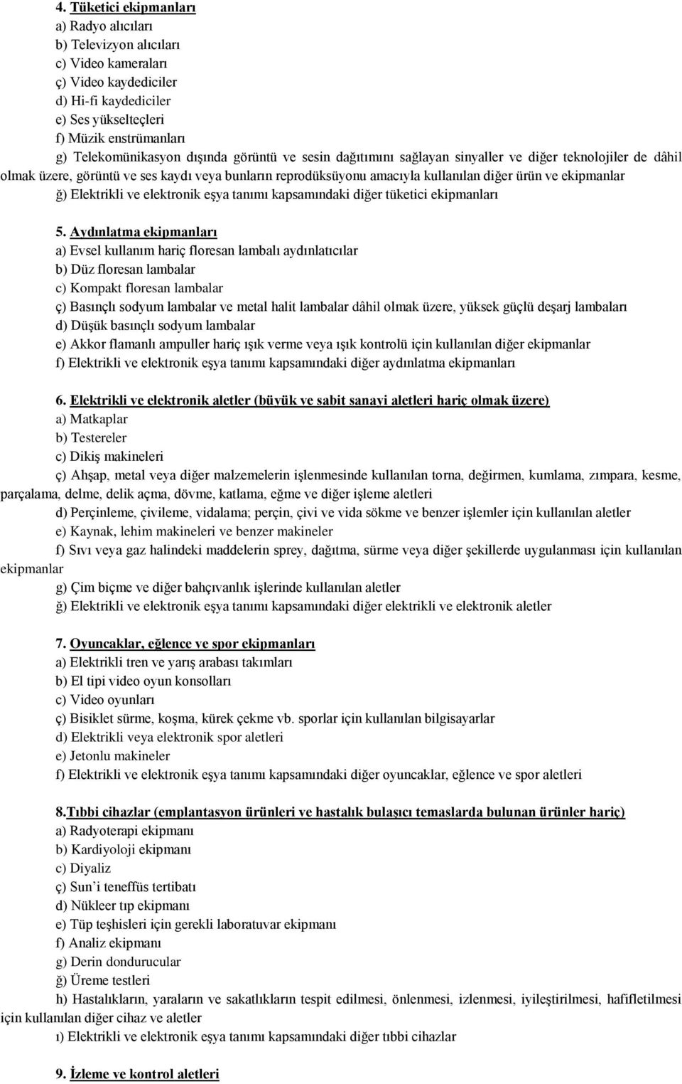 Elektrikli ve elektronik eģya tanımı kapsamındaki diğer tüketici ekipmanları 5.