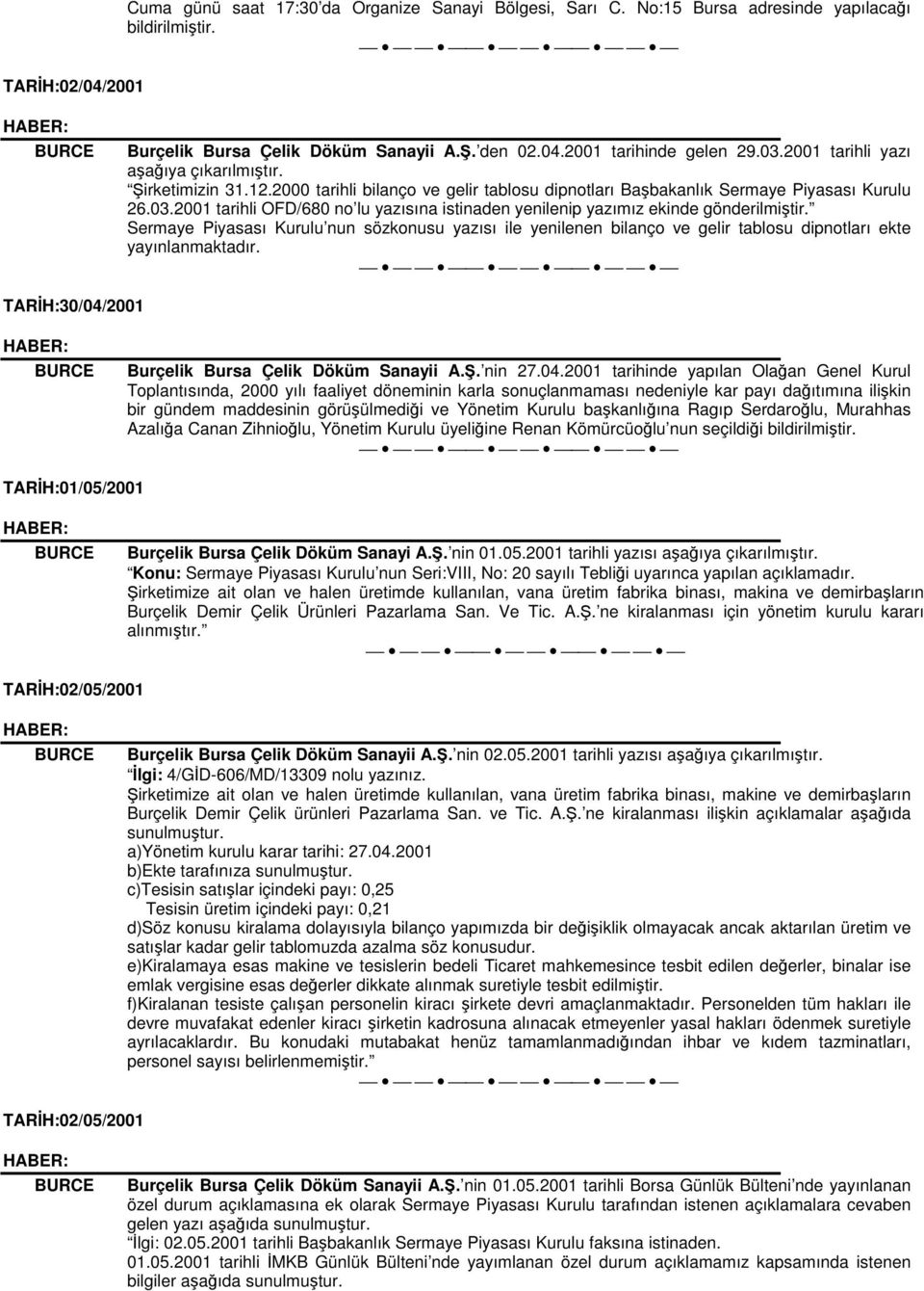 2001 tarihli OFD/680 no lu yazısına istinaden yenilenip yazımız ekinde gönderilmitir.