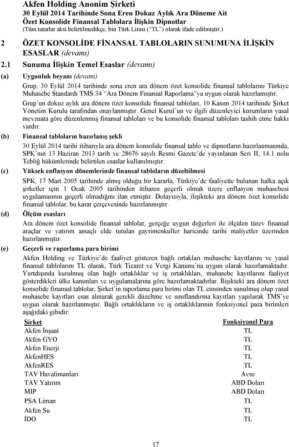 TMS:34 Ara Dönem Finansal Raporlama ya uygun olarak hazırlamıştır.