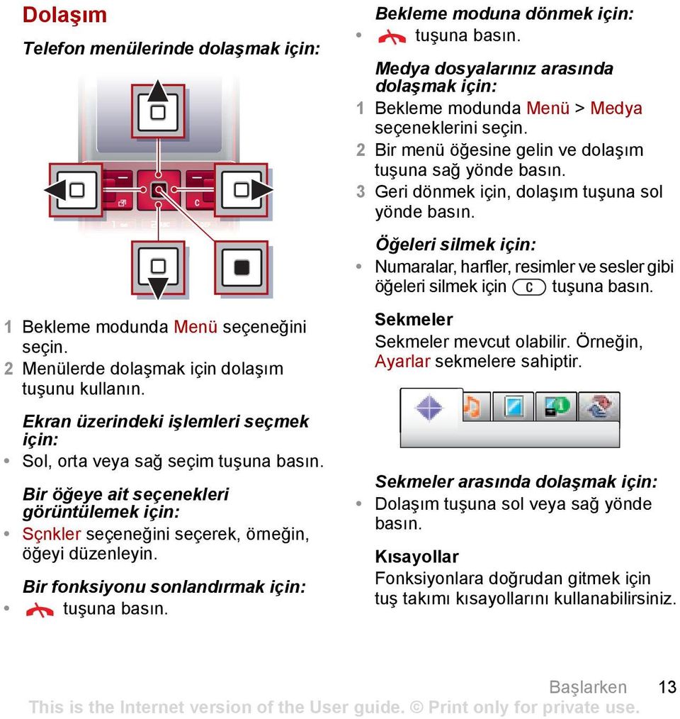 Bir fonksiyonu sonlandırmak için: tuşuna basın. Bekleme moduna dönmek için: tuşuna basın.