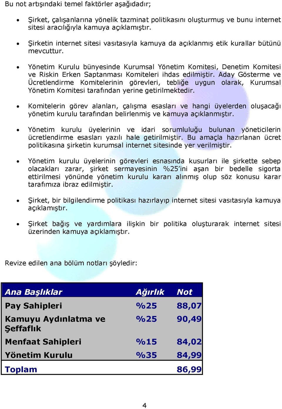 Yönetim Kurulu bünyesinde Kurumsal Yönetim Komitesi, Denetim Komitesi ve Riskin Erken Saptanması Komiteleri ihdas edilmiştir.