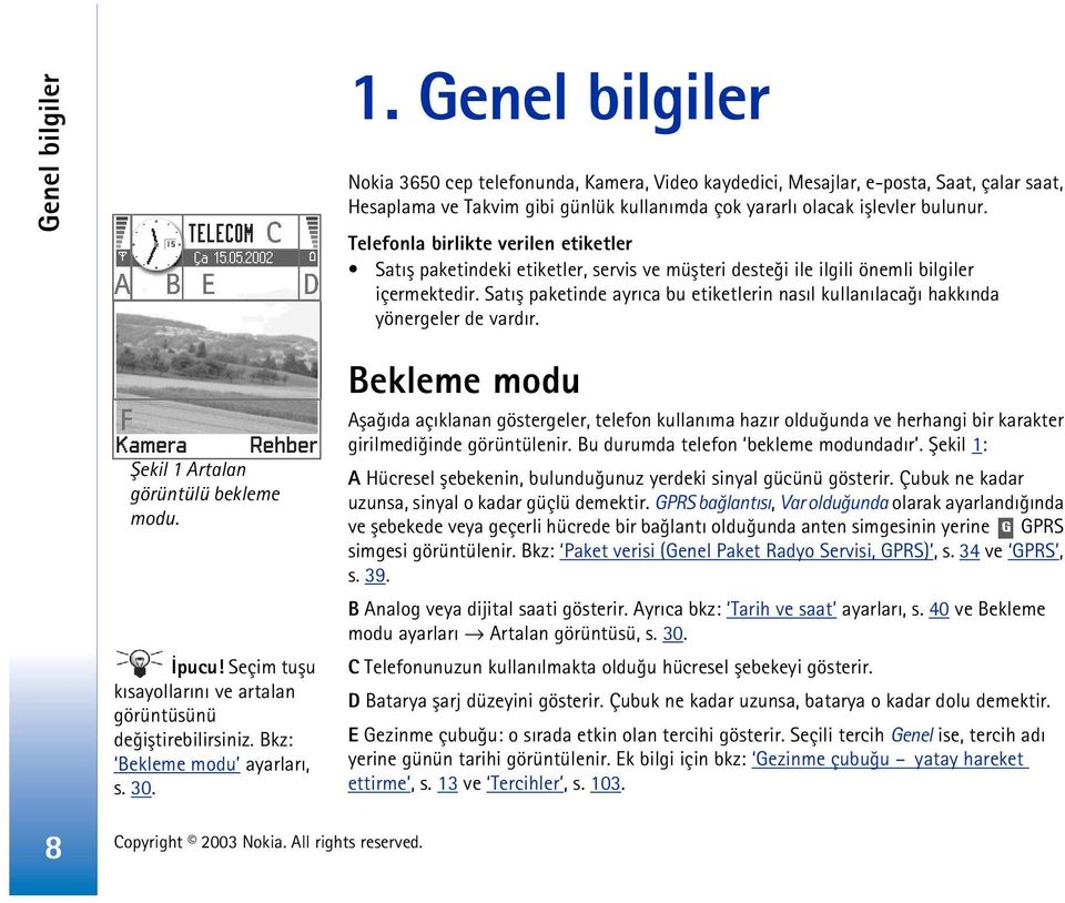 Telefonla birlikte verilen etiketler Satýþ paketindeki etiketler, servis ve müþteri desteði ile ilgili önemli bilgiler içermektedir.