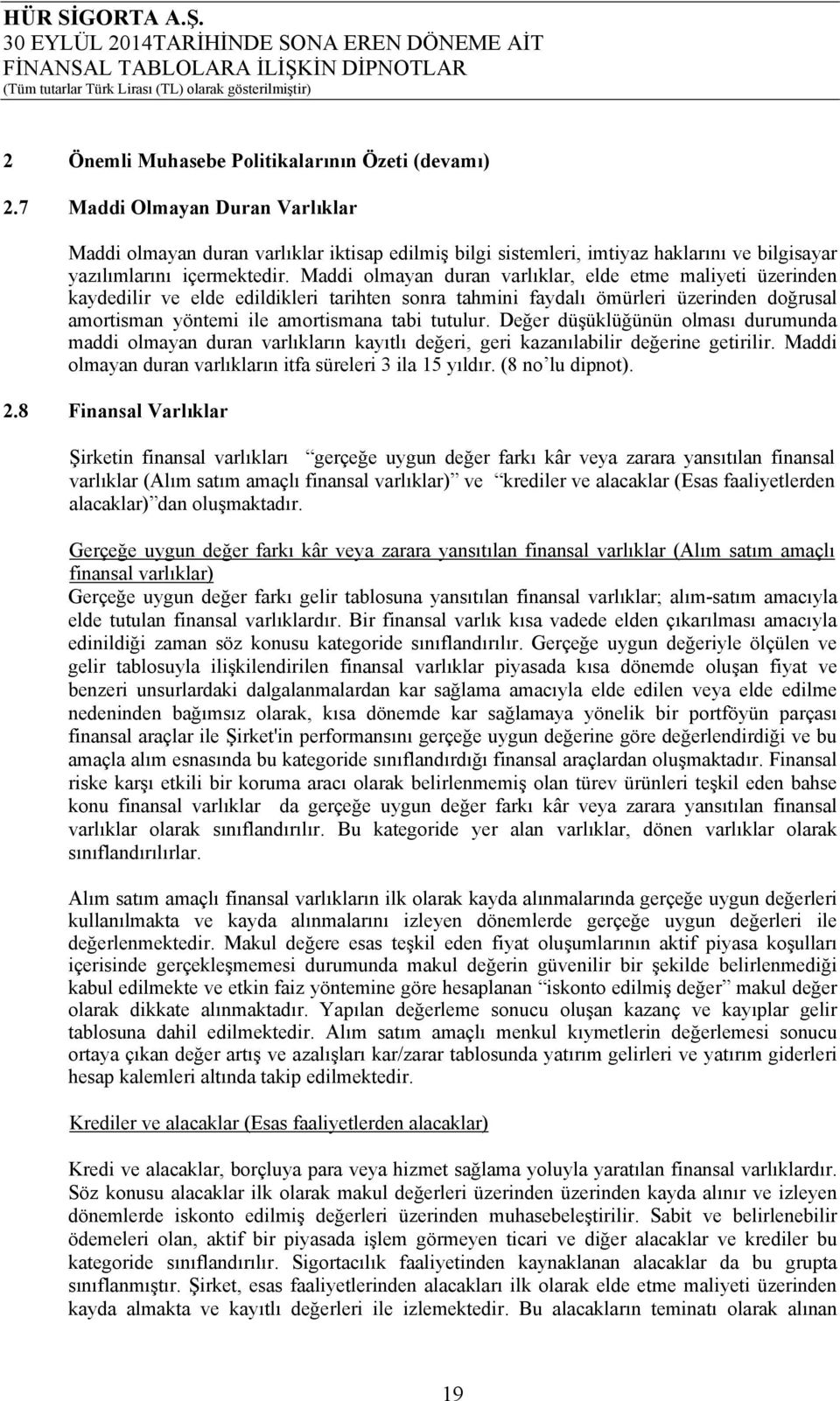 Maddi olmayan duran varlıklar, elde etme maliyeti üzerinden kaydedilir ve elde edildikleri tarihten sonra tahmini faydalı ömürleri üzerinden doğrusal amortisman yöntemi ile amortismana tabi tutulur.