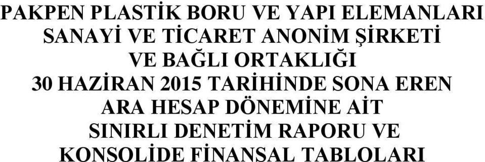 HAZİRAN 2015 TARİHİNDE SONA EREN ARA HESAP