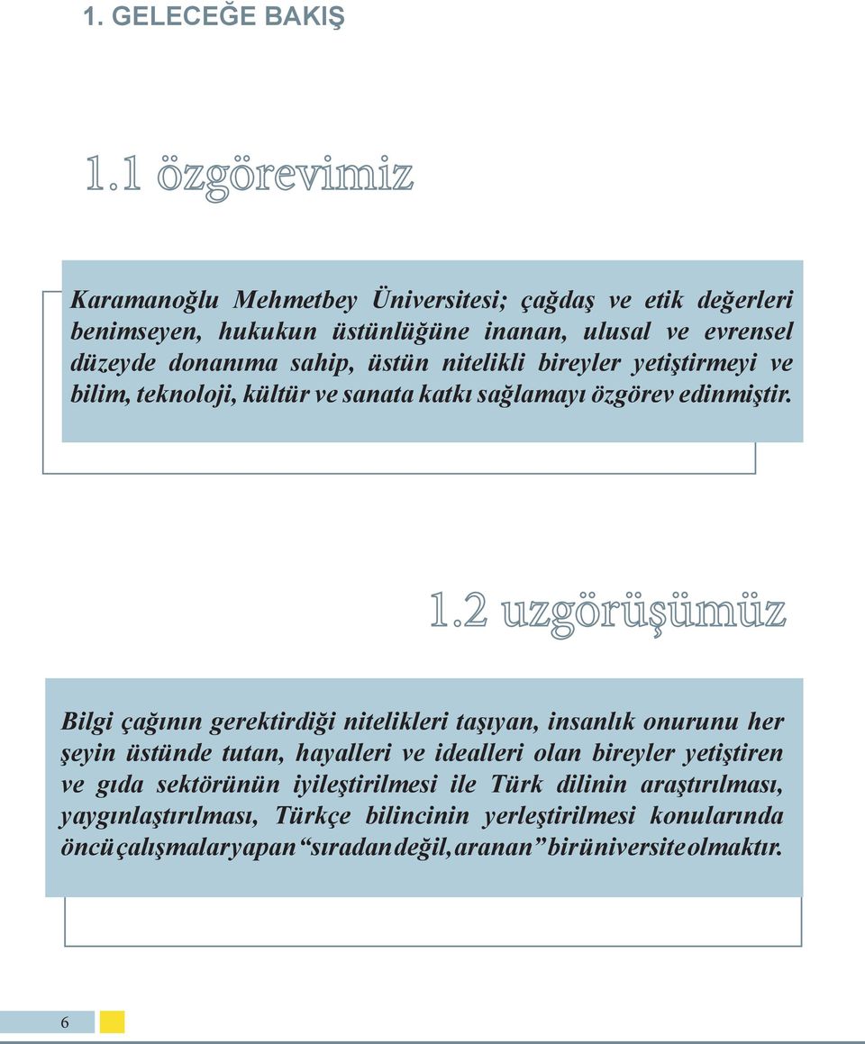 Bilgi çağının gerektirdiği nitelikleri taşıyan, insanlık onurunu her şeyin üstünde tutan, hayalleri ve idealleri olan bireyler yetiştiren ve gıda