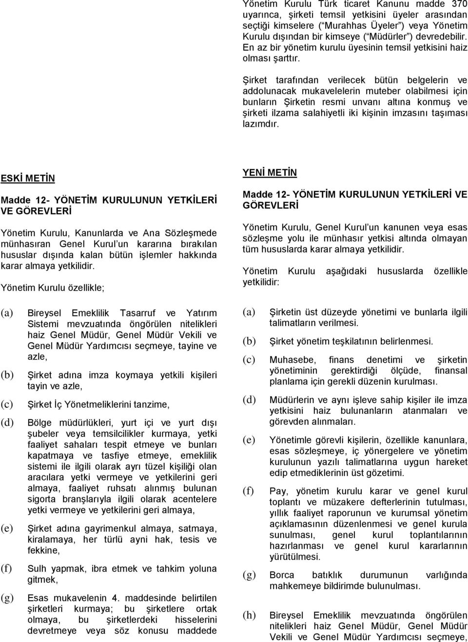 Şirket tarafından verilecek bütün belgelerin ve addolunacak mukavelelerin muteber olabilmesi için bunların Şirketin resmi unvanı altına konmuş ve şirketi ilzama salahiyetli iki kişinin imzasını