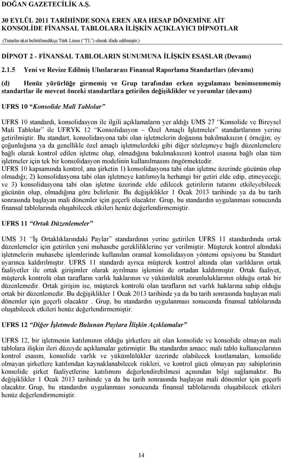 TARİHİNDE SONA EREN ARA HESAP DÖNEMİNE AİT KONSOLİDE FİNANSAL TABLOLARA İLİŞKİN AÇIKLAYICI DİPNOTLAR DİPNOT 2 - FİNANSAL TABLOLARIN SUNUMUNA İLİŞKİN ESASLAR (Devamı) 2.1.