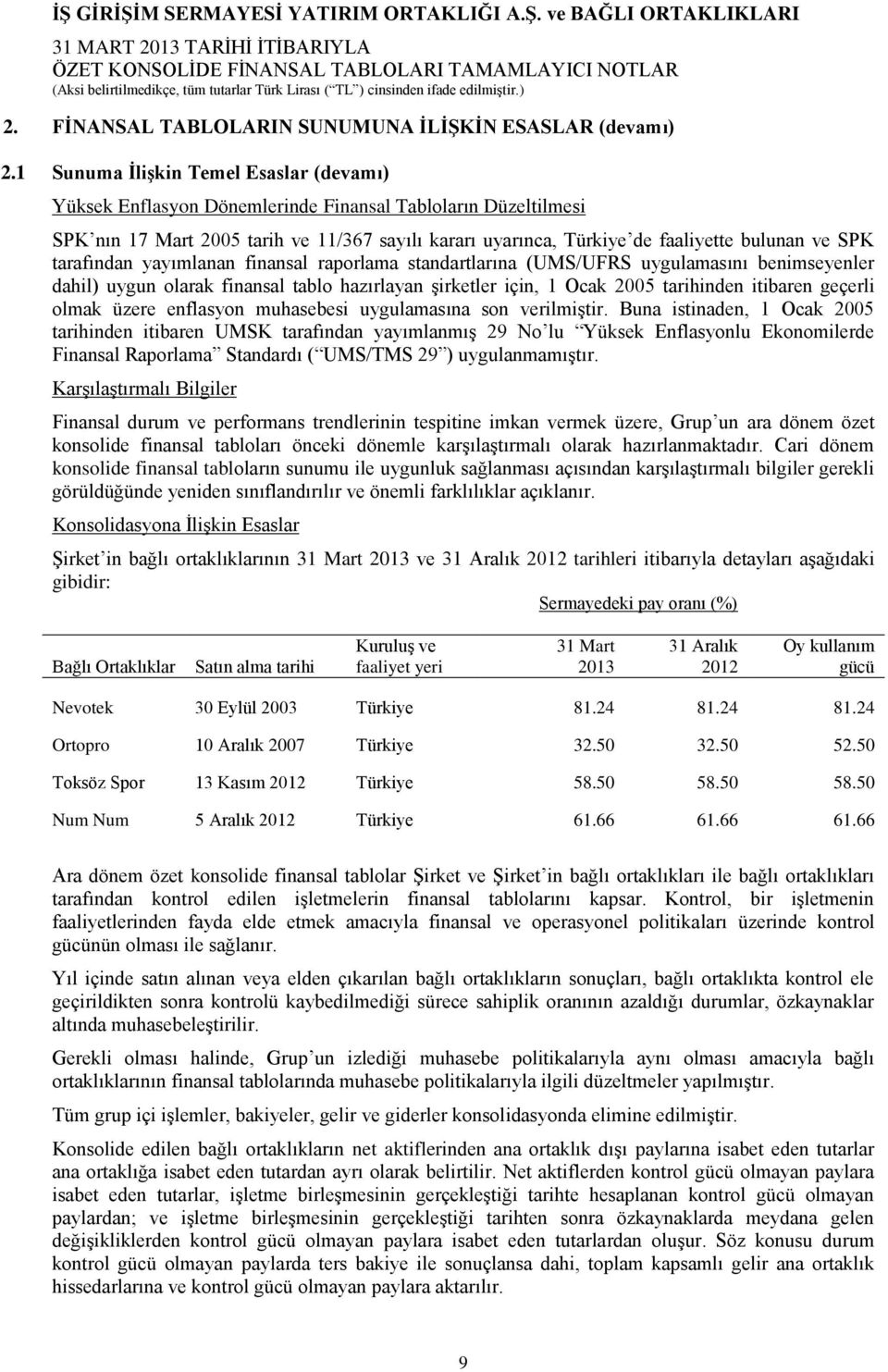 SPK tarafından yayımlanan finansal raporlama standartlarına (UMS/UFRS uygulamasını benimseyenler dahil) uygun olarak finansal tablo hazırlayan Ģirketler için, 1 Ocak 2005 tarihinden itibaren geçerli