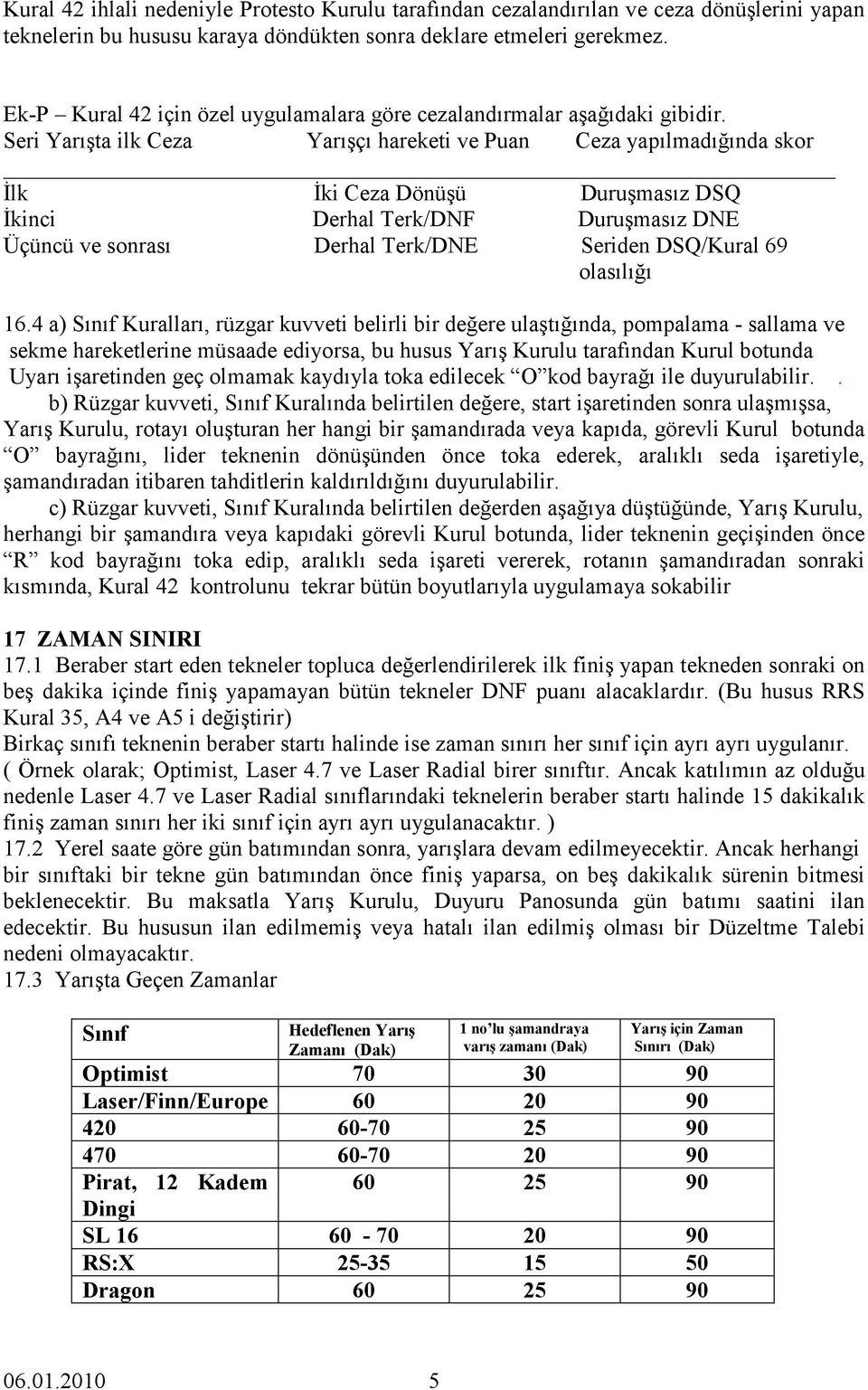 Seri Yarışta ilk Ceza Yarışçı hareketi ve Puan Ceza yapılmadığında skor Đlk Đki Ceza Dönüşü Duruşmasız DSQ Đkinci Derhal Terk/DNF Duruşmasız DNE Üçüncü ve sonrası Derhal Terk/DNE Seriden DSQ/Kural 69