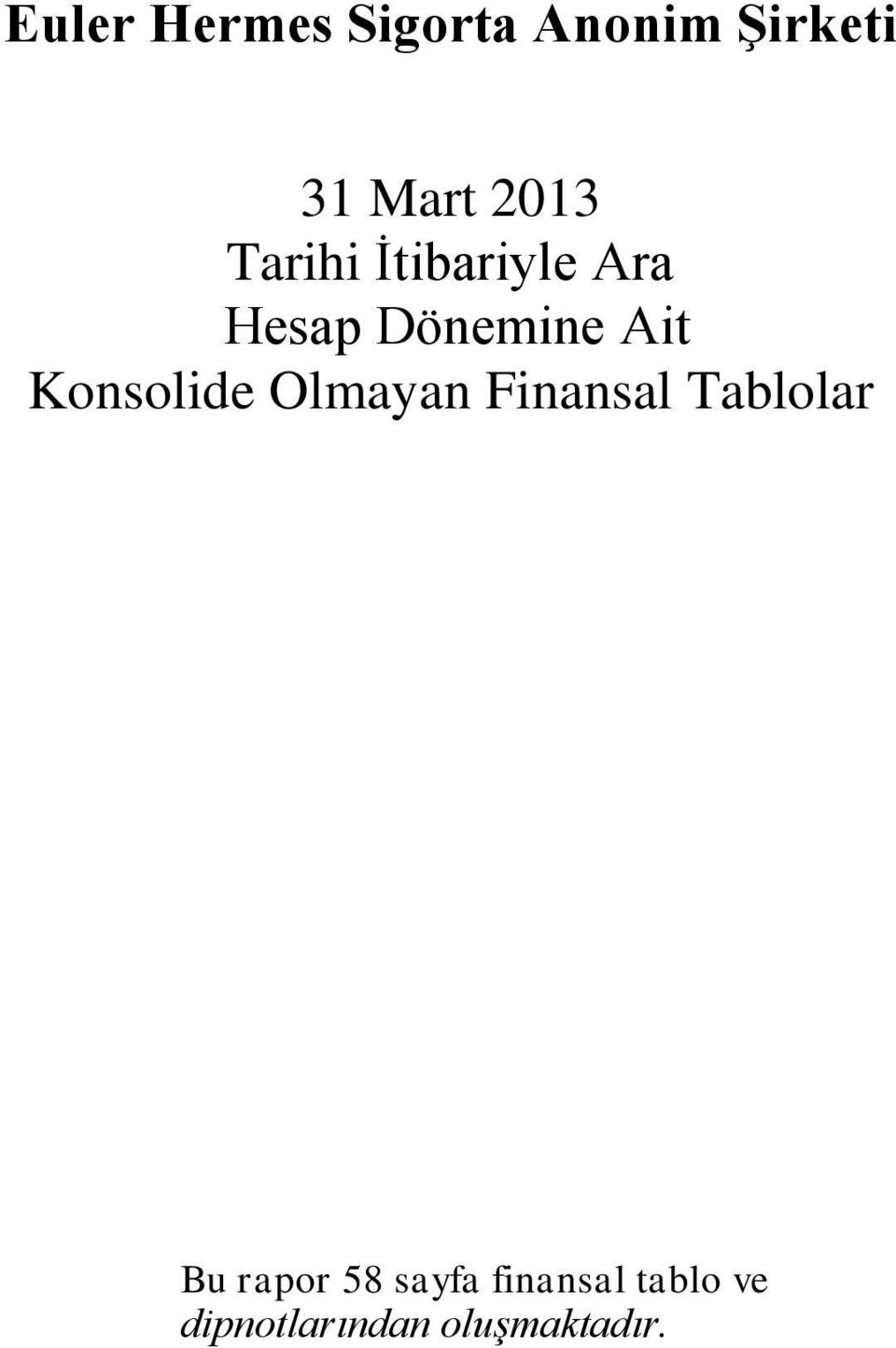 Finansal Tablolar Bu rapor 58 sayfa