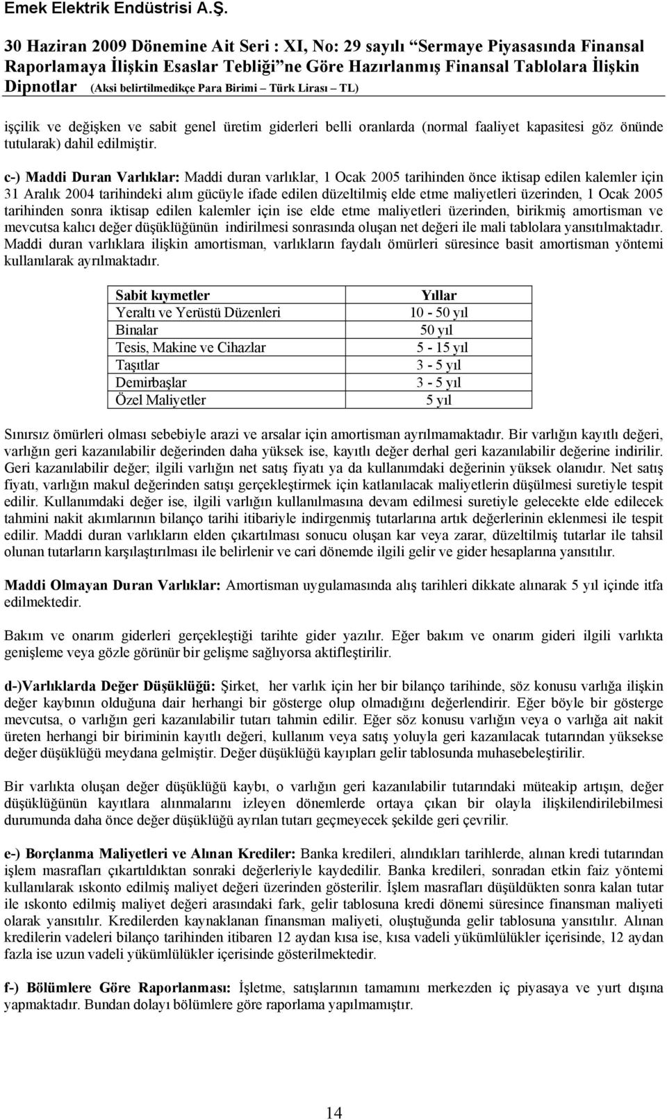 üzerinden, 1 Ocak 2005 tarihinden sonra iktisap edilen kalemler için ise elde etme maliyetleri üzerinden, birikmiş amortisman ve mevcutsa kalıcı değer düşüklüğünün indirilmesi sonrasında oluşan net