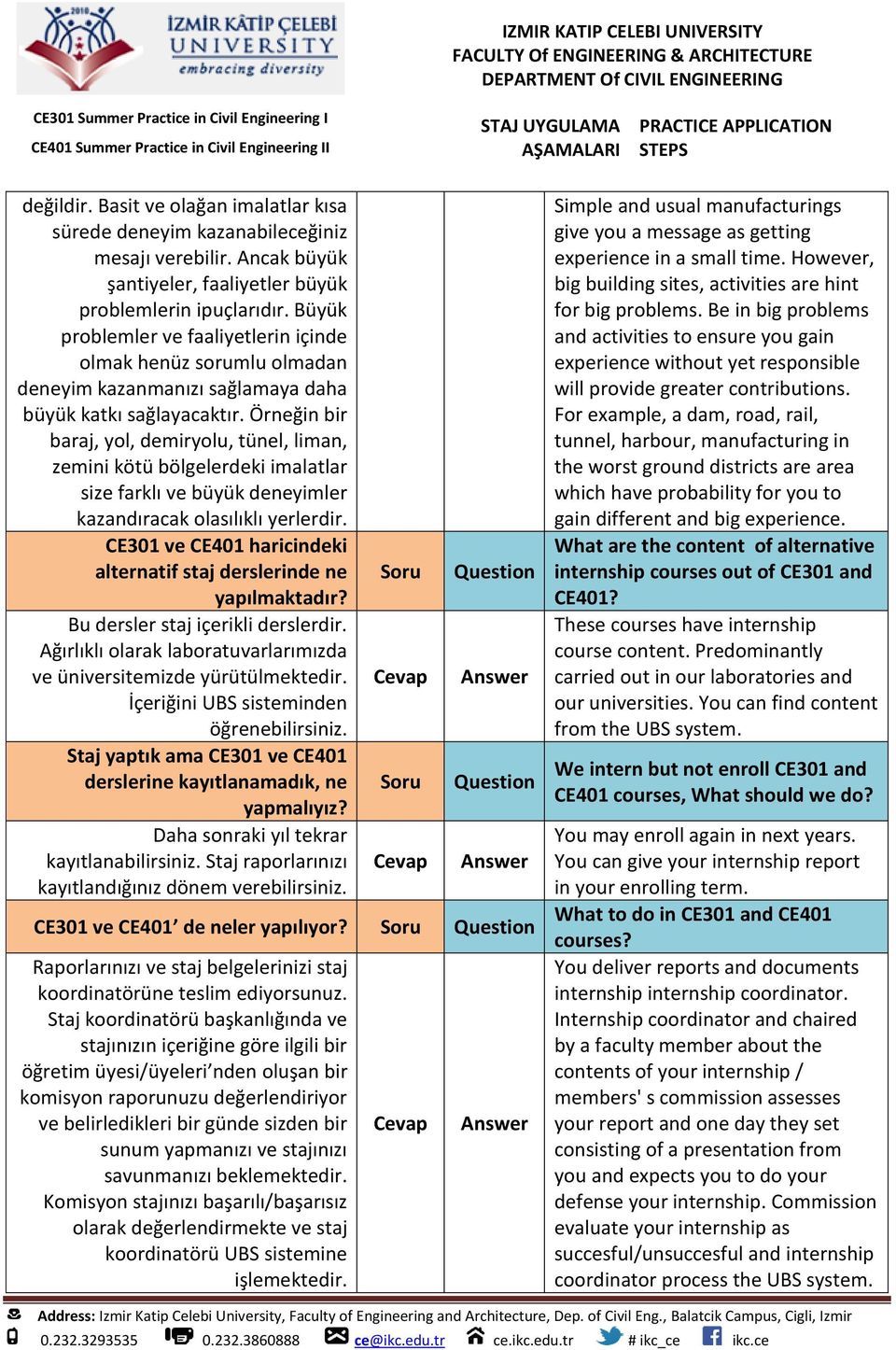 Örneğin bir baraj, yol, demiryolu, tünel, liman, zemini kötü bölgelerdeki imalatlar size farklı ve büyük deneyimler kazandıracak olasılıklı yerlerdir.