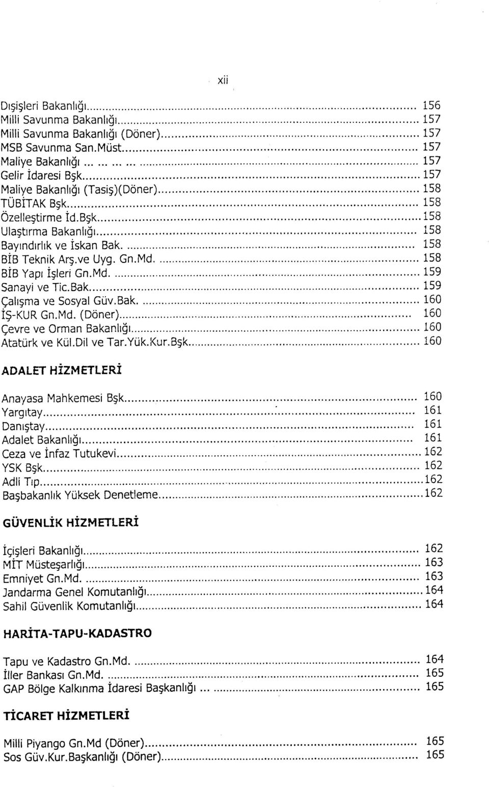 ve Uyg. Gn.Md 158 BİB Yapı İşleri Gn.Md 159 Sanayi ve Tic.Bak 159 Çalışa ve Sosyal Güv.Bak 160 İŞ-KUR Gn.Md. (Döner) 160 Çevre ve ran Bakanlığı 160 Atatürk ve Kül.Dil ve Tar.Yük.Kur.