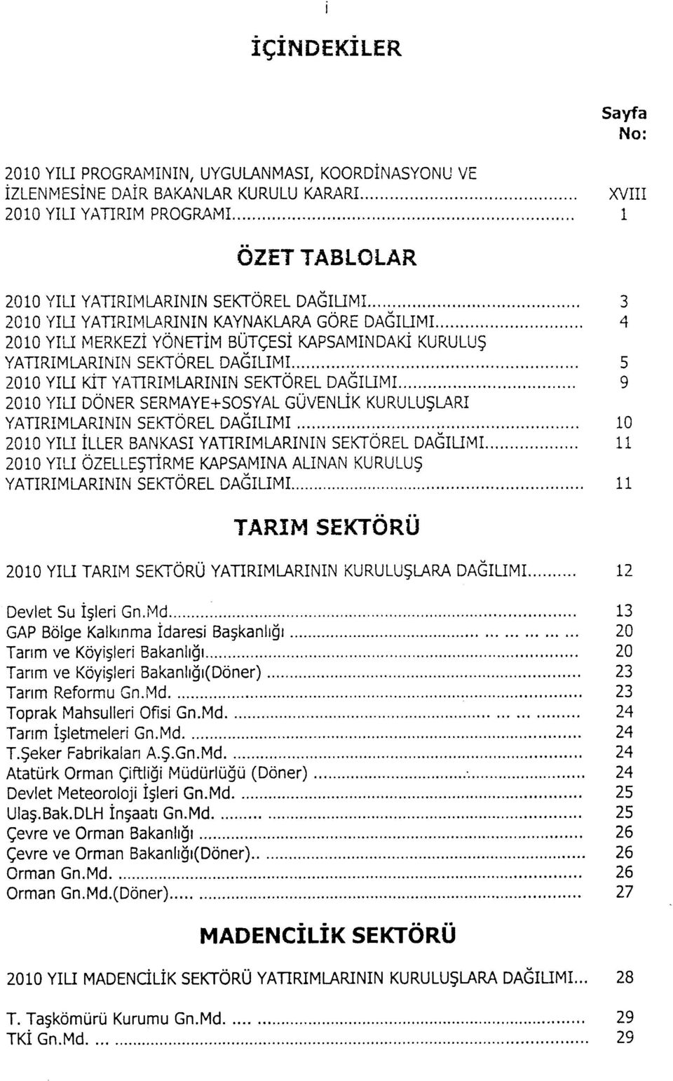 2010 YILI DÖNER SERMAYE+SSYAL GÜVENLİK KURULUŞLARI YATIRIMLARININ SEKTÖREL DAĞILIMI 10 2010 YILI İLLER BANKASI YATIRIMLARININ SEKTÖREL DAĞILIMI 11 2010 YILI ÖZELLEŞTİRME KAPSAMINA ALINAN KURULUŞ