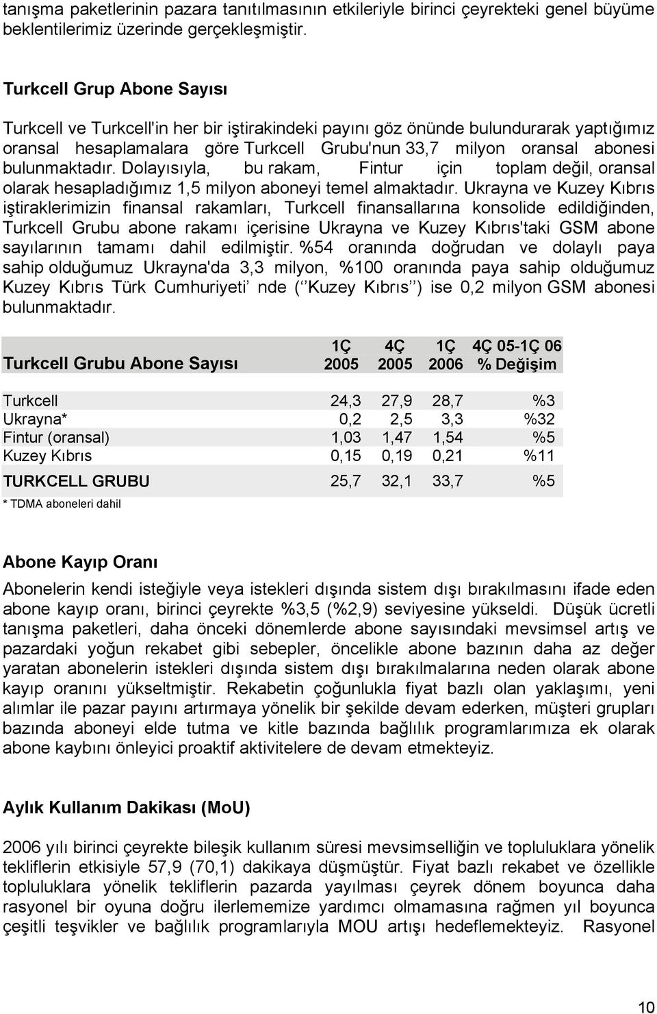 bulunmaktadır. Dolayısıyla, bu rakam, Fintur için toplam değil, oransal olarak hesapladığımız 1,5 milyon aboneyi temel almaktadır.