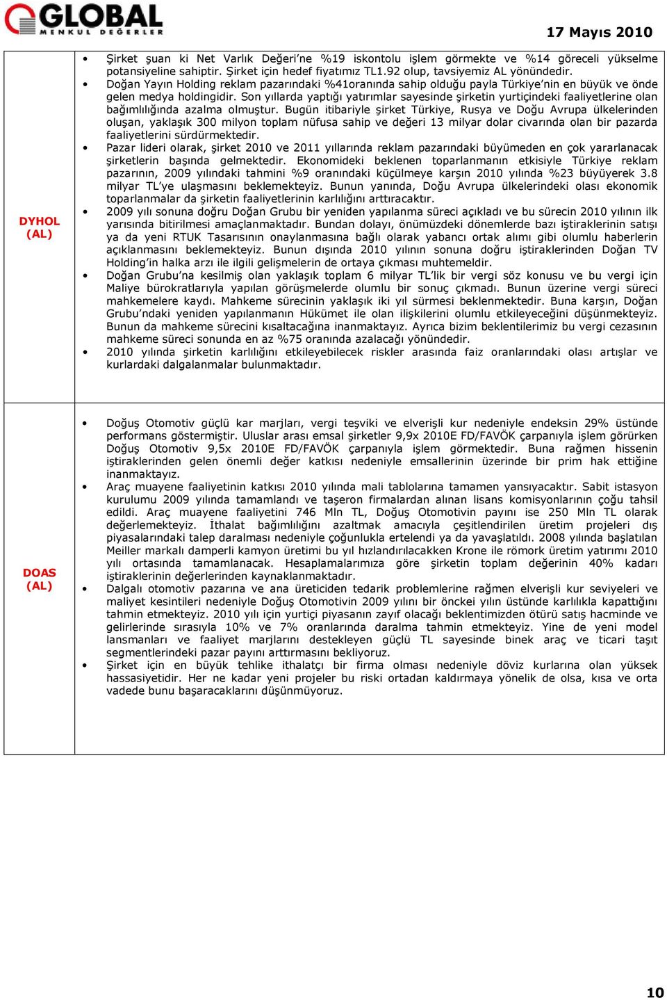 Son yıllarda yaptığı yatırımlar sayesinde şirketin yurtiçindeki faaliyetlerine olan bağımlılığında azalma olmuştur.