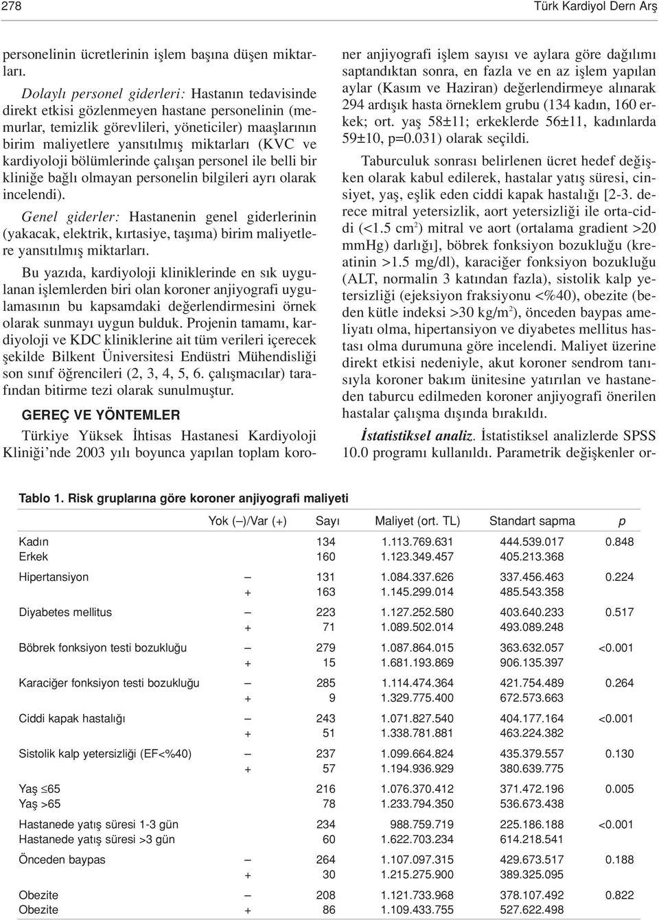 ve kardiyoloji bölümlerinde çal flan personel ile belli bir klini e ba l olmayan personelin bilgileri ayr olarak incelendi).