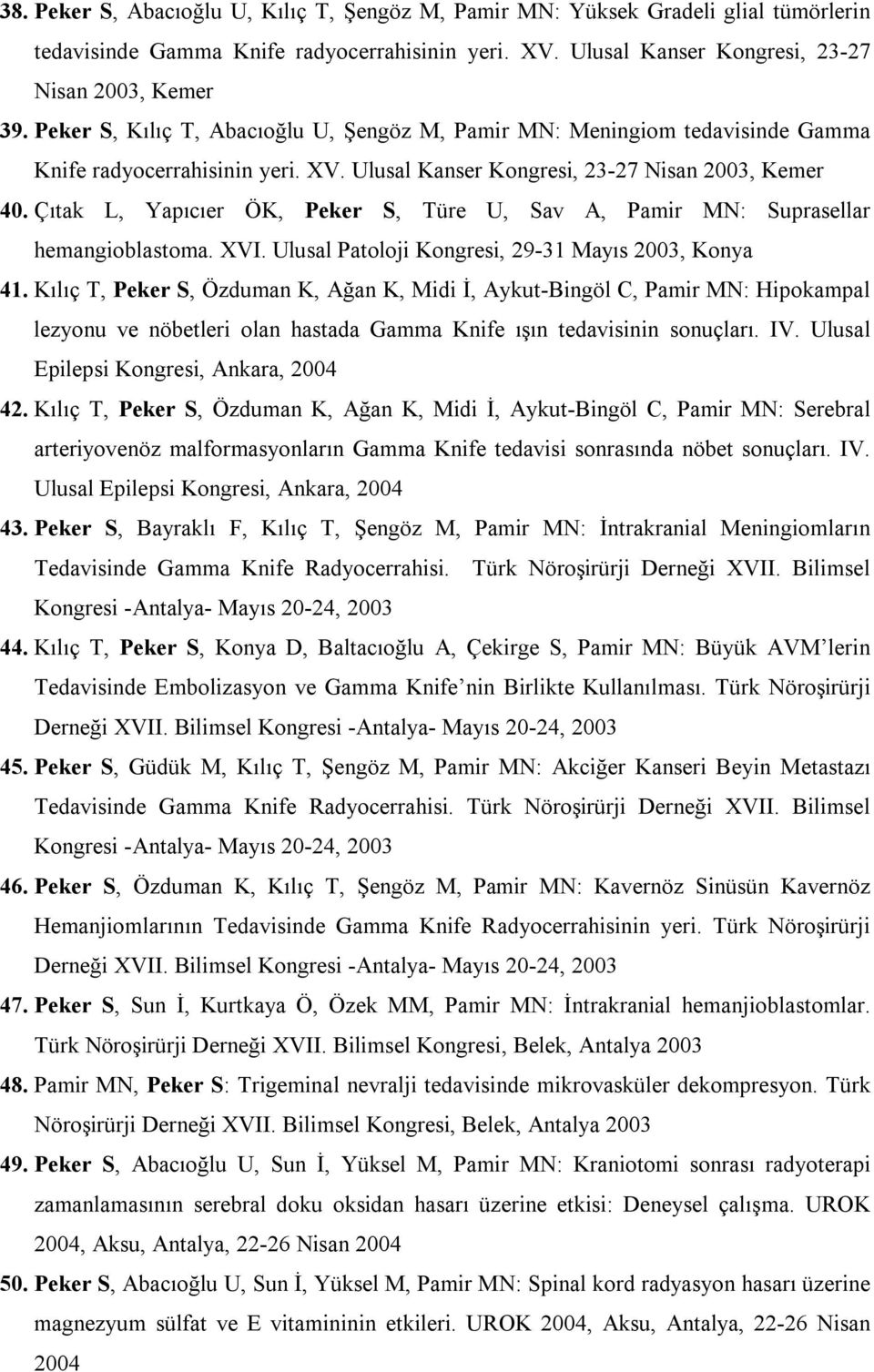 Çıtak L, Yapıcıer ÖK, Peker S, Türe U, Sav A, Pamir MN: Suprasellar hemangioblastoma. XVI. Ulusal Patoloji Kongresi, 29-31 Mayıs 2003, Konya 41.